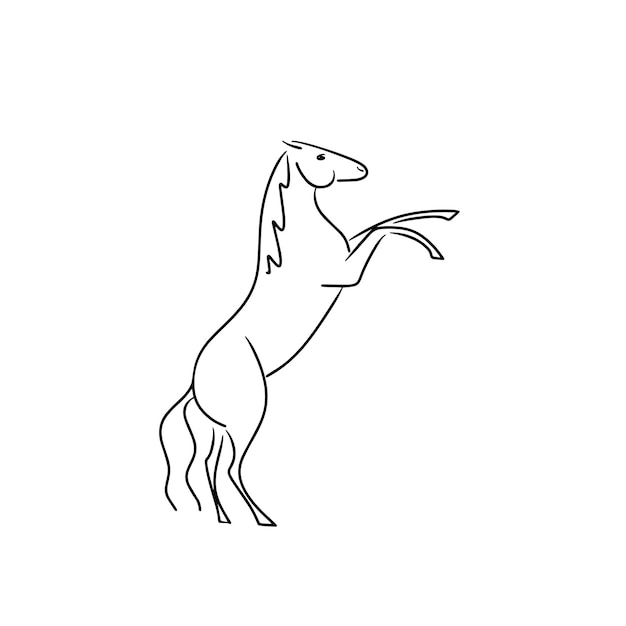 Vector horse stands on its hind legs, depicted in fast lines