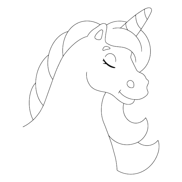 Horse unicorn head Coloring page for kids Digital stamp Cartoon style character
