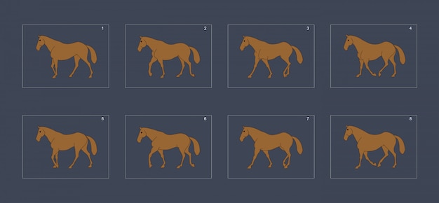 Vector horse walk cycle animation sprite sheet.