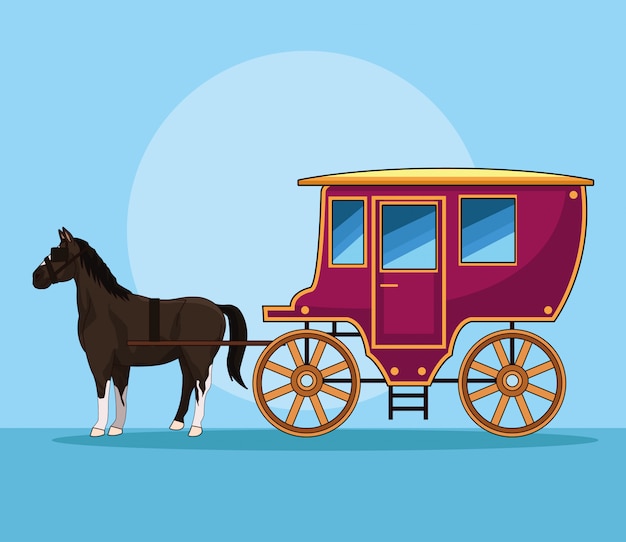 Vector horse with antique carriage vehicle