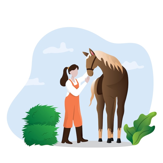 Premium Vector | Horse with farmer a woman and her pet horse share a ...