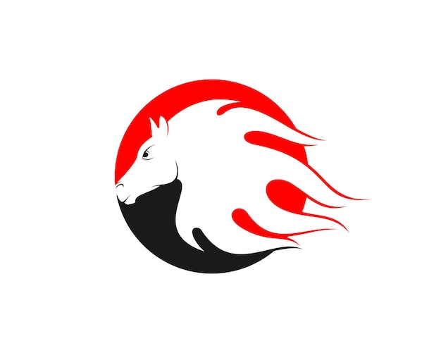 Horse with fire hair silhouette in the circle logo