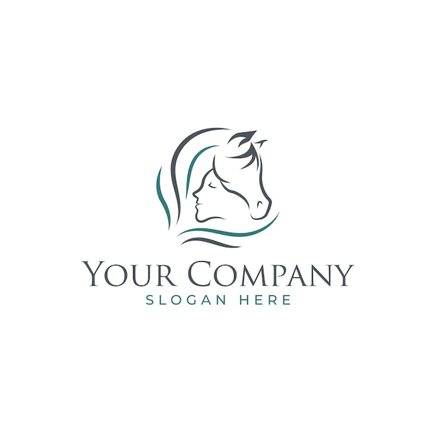 Horse and woman minimal retro vintage veterinary care logo