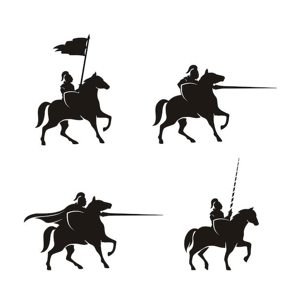 Vector horseback knight silhouette horse warrior paladin medieval logo design