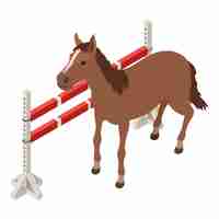 Vector horseback riding icon isometric vector racing horse near equestrian fence icon equestrian sport hobby