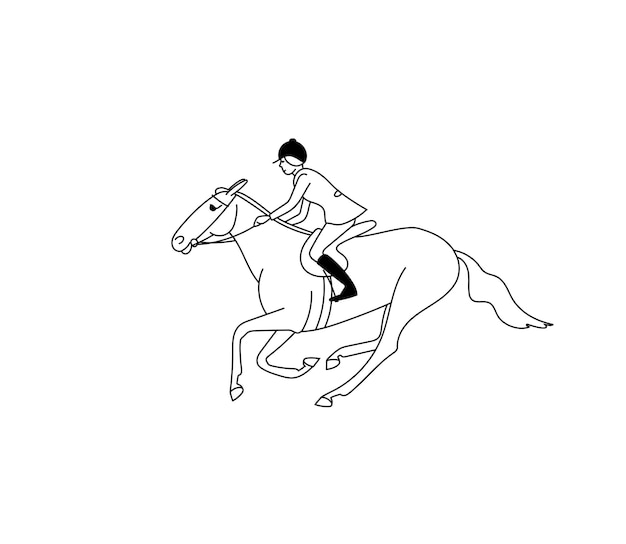 Vector horseback riding a rider on a horse gallops forward