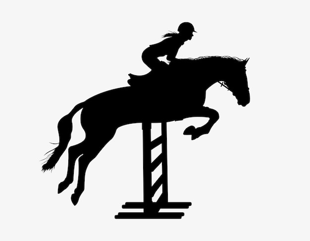 Vector horseback riding woman silhouette horse riding galop jumping over obstacle illustration