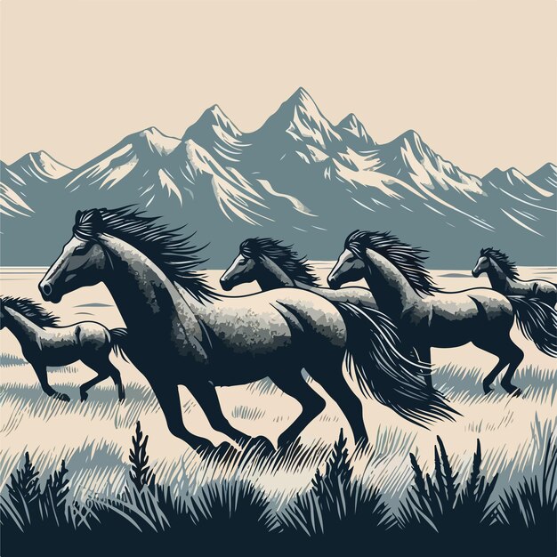 Vector horses illustration ai generated image