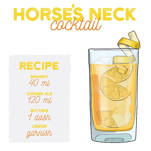 Horses neck cocktail illustratie recept drankje met ingrediënten