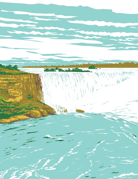 Vector horseshoe falls in niagara falls ontario canada wpa poster art