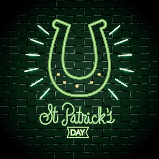 Horseshoe neon label to st patrick celebration