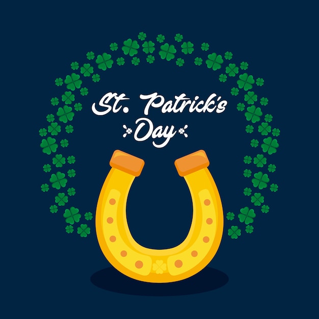 Horseshoe with circular frame of clovers st patrick day