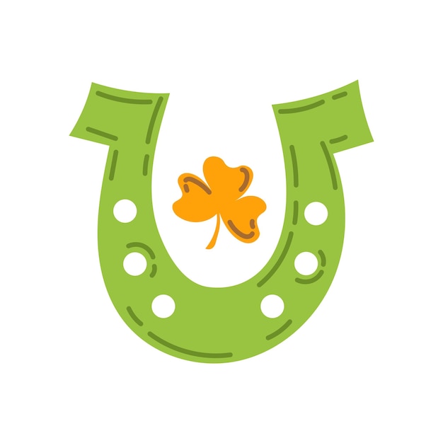 Vector horseshoe with clover st patrick's day vector illustration flat