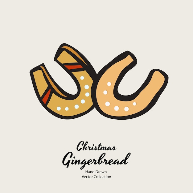 Horseshoes christmas gingerbread biscuits drawn vector illustration. Vintage traditional bake christmas marzipan glaze biscuits. Isolated vector ginger bread cookies. Christmas baking retro elements.