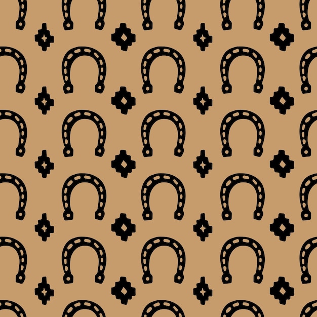 Horseshoes and ethnic ornaments vector seamless pattern Wild west cartoon