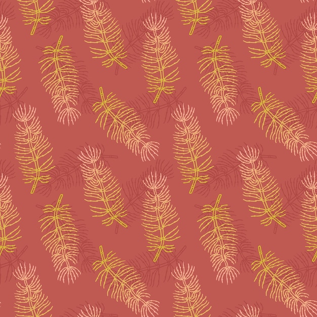 Vector horsetail seamless forest pattern on pink