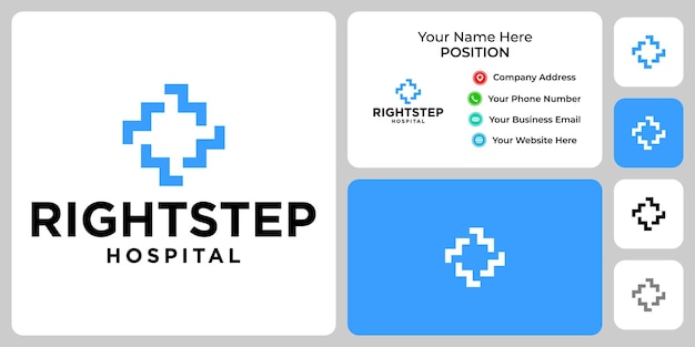 Дизайн логотипа больницы и лестницы с шаблоном визитной карточки