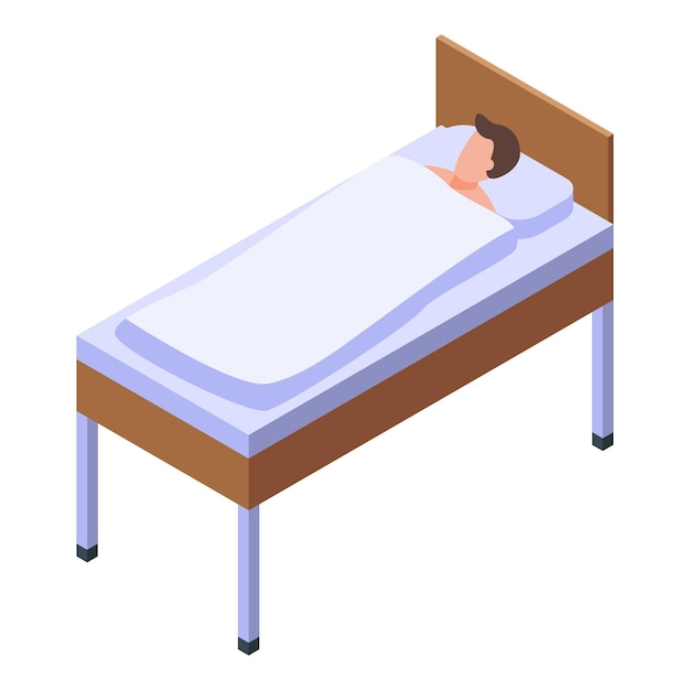ベクトル 病院のベッドの男のアイコン白い背景で隔離の web デザインのための病院のベッドの男ベクトル アイコンの等尺性