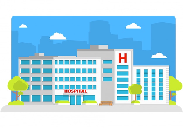 Hospital building city ambulance medical care.