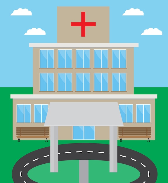 Vector hospital building design flat hospital and hospital sign building clinic structure architecture medical construction hospital vector abstract flat design illustration