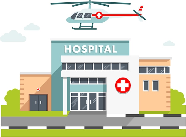 Hospital Building and Emergency Helicopter