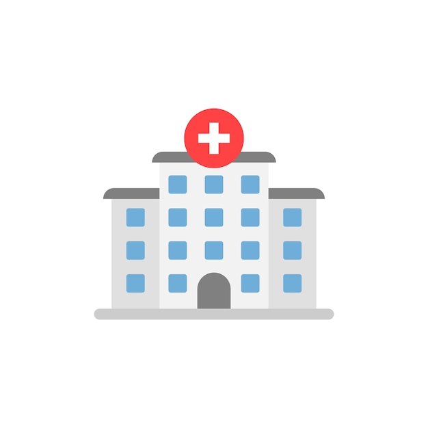 Hospital building icon in flat style Medical clinic vector illustration on isolated background Medicine sign business concept