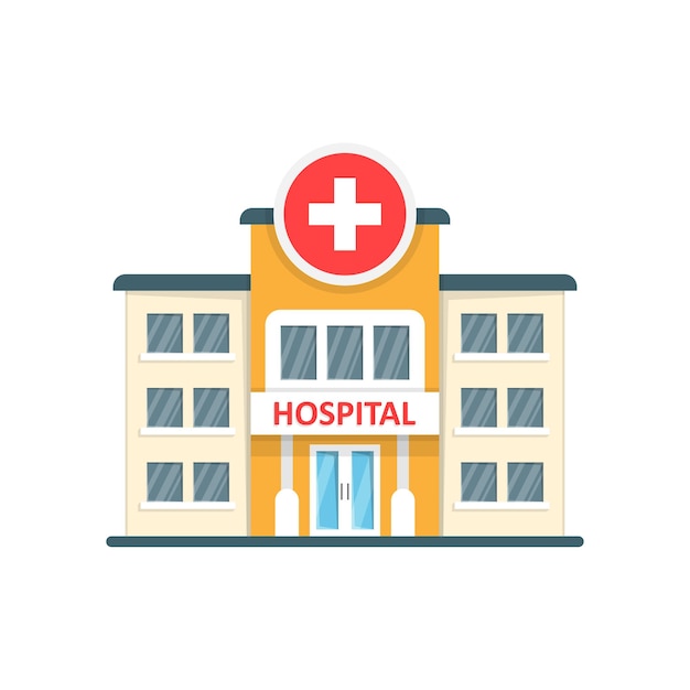 Hospital building icon in flat style Medical clinic vector illustration on isolated background Medicine sign business concept