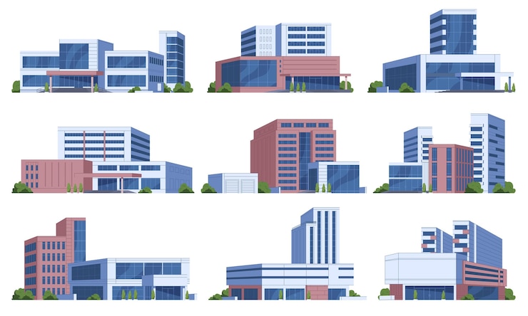 Vector hospital building modern medical centers provision of medical assistance