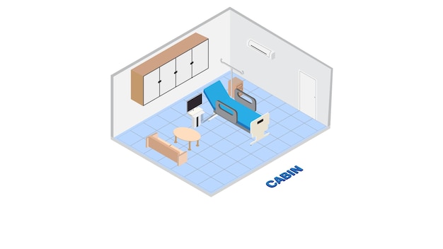 病院キャビン等角図病院救急車ベクトル イラスト等尺性分離医学治療と医療