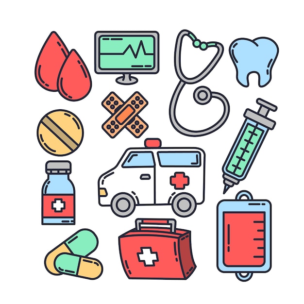 Hospital cartoon illustration set