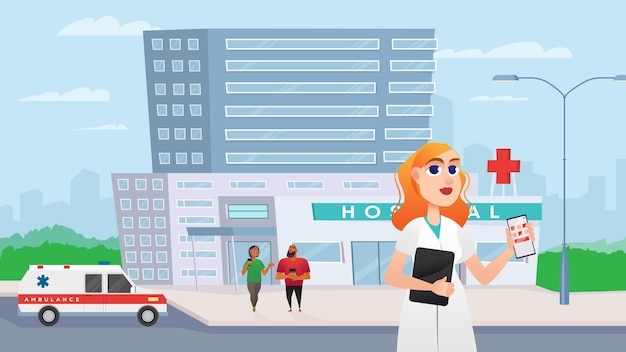 hospital concept with people scene in the background cartoon design