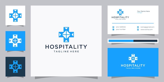 Hospital cross logo design with business card for medical