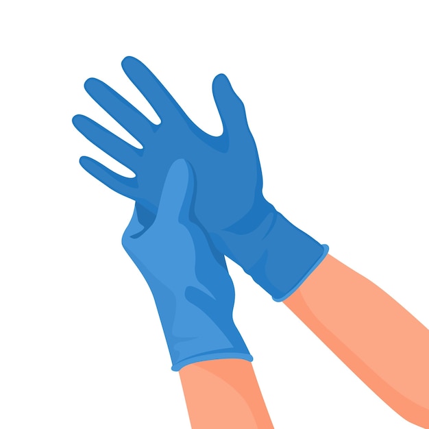 Vector hospital doctor wearing medical latex gloves on hands.