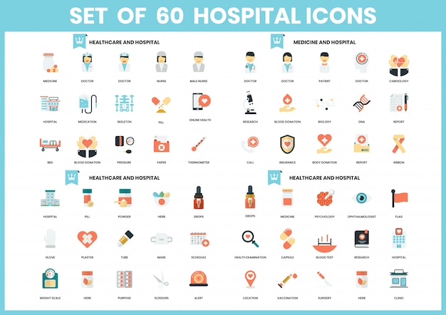 Vector hospital icons set for business