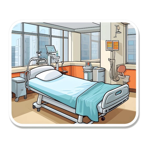 hospital illustration sticker on white background