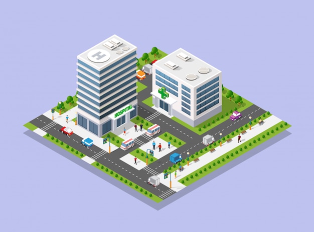 Vector hospital isometric 3d building