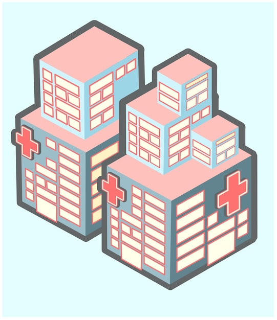 Hospital isometric design cartoon illustrations