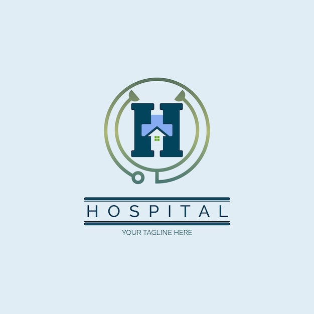 Vettore design del modello di logo medico dello stetoscopio della casa della lettera h dell'ospedale per il marchio o l'azienda e altro