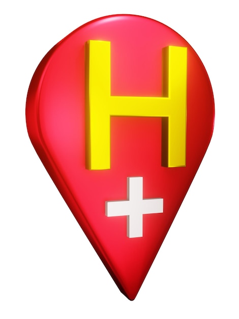 A hospital location icon a red letter h with a plus sign on it