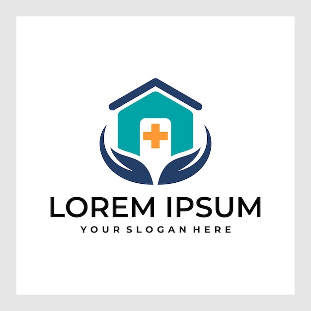 Vector hospital logo. house with cross plus sign combination isolated on double background.