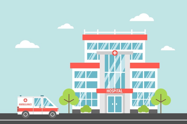 Vector hospital a modern city medical facility ambulance health and emergency concept vector illustration