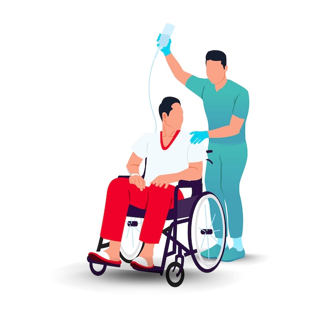 Vector hospital patient in wheelchair with nurses