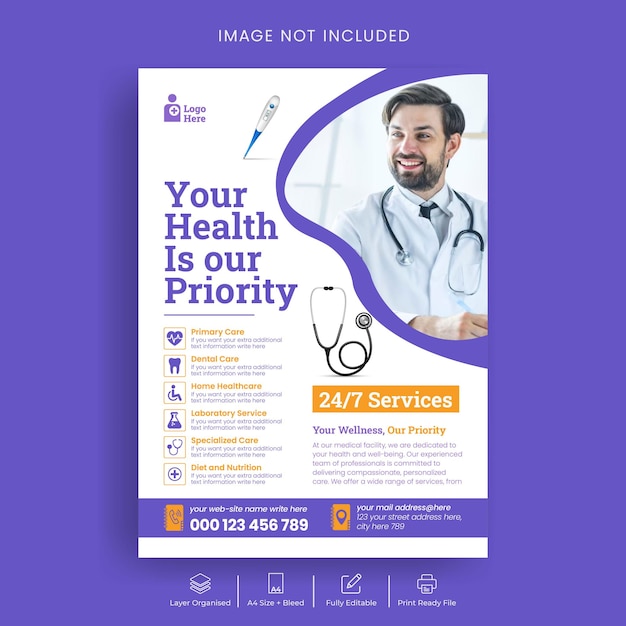 Hospital promotion Healthcare flyer or medical poster template design