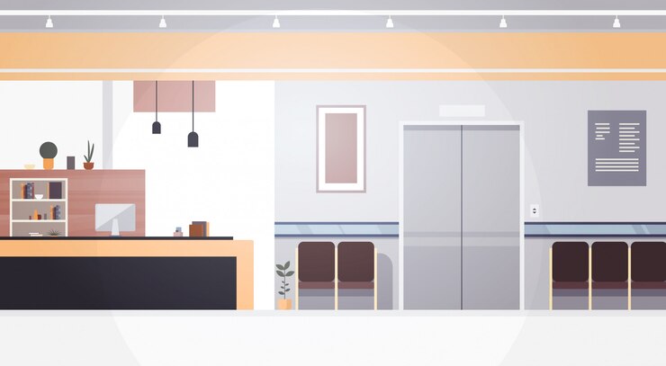 Vector hospital room interior intensive therapy patient waiting hall banner with copy space