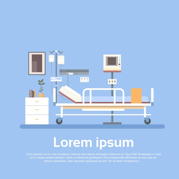 Hospital room interior intensive therapy patient ward equipment banner with copy space