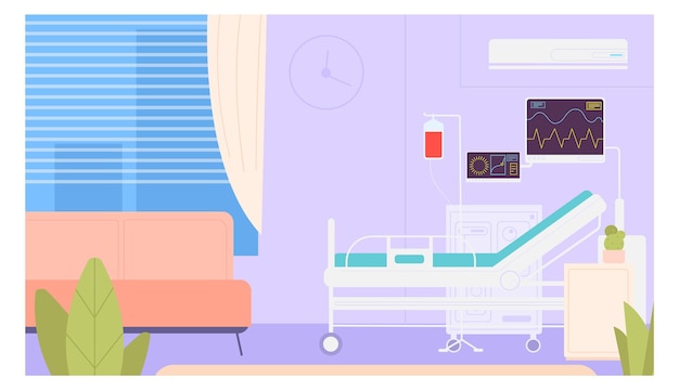 Hospital room with bed and health monitors medical interior