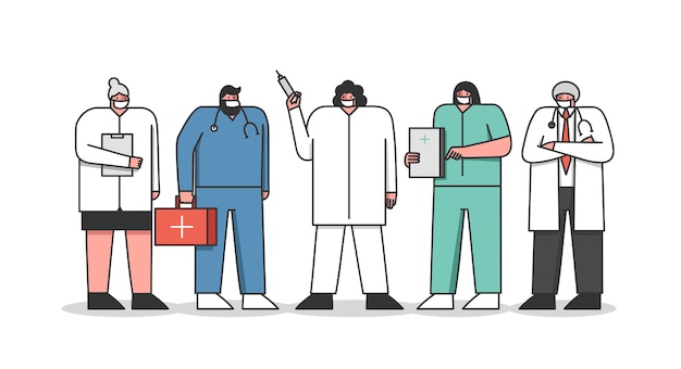 Hospital Staff Doctors In Medical Robe With Medical Tools