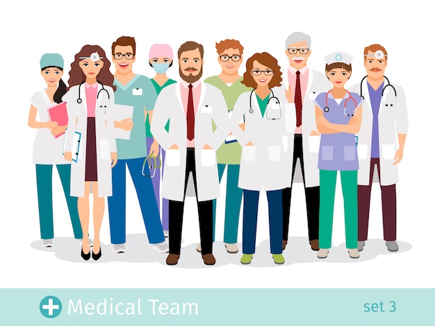 Hospital team. medical staff flat professionals group in uniform vector illustration