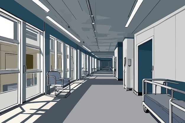 Vector hospital wing indoors illustration