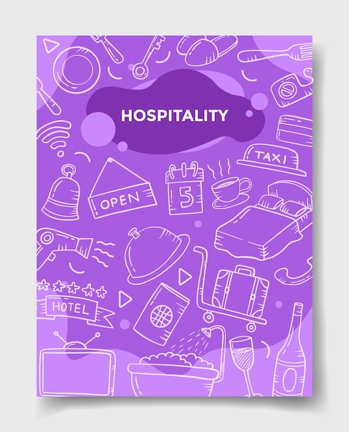 Hospitality concept with doodle style for template of banners, flyer, books, and magazine cover